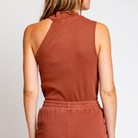 Lanston Asymmetrical Turtleneck Tank in Copper