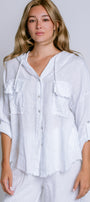 Milio Milano Fringe Hem Buttondown Linen Pullover