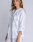 Milio Milano Fringe Hem Buttondown Linen Pullover