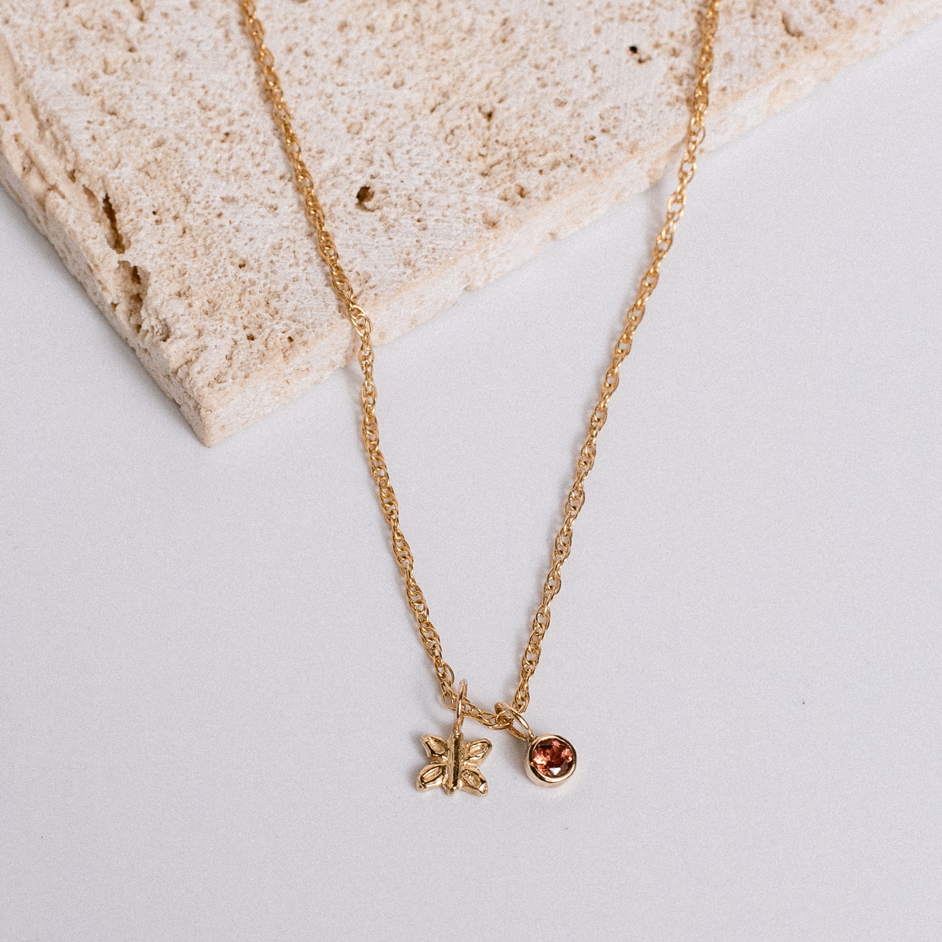 Sadie Jo Jewelry Co. Butterfly & Pink Tourmaline Charm Necklace