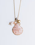 Lisa Marie Jewelry Long Shell, Pearl & Pink Crystal Necklace