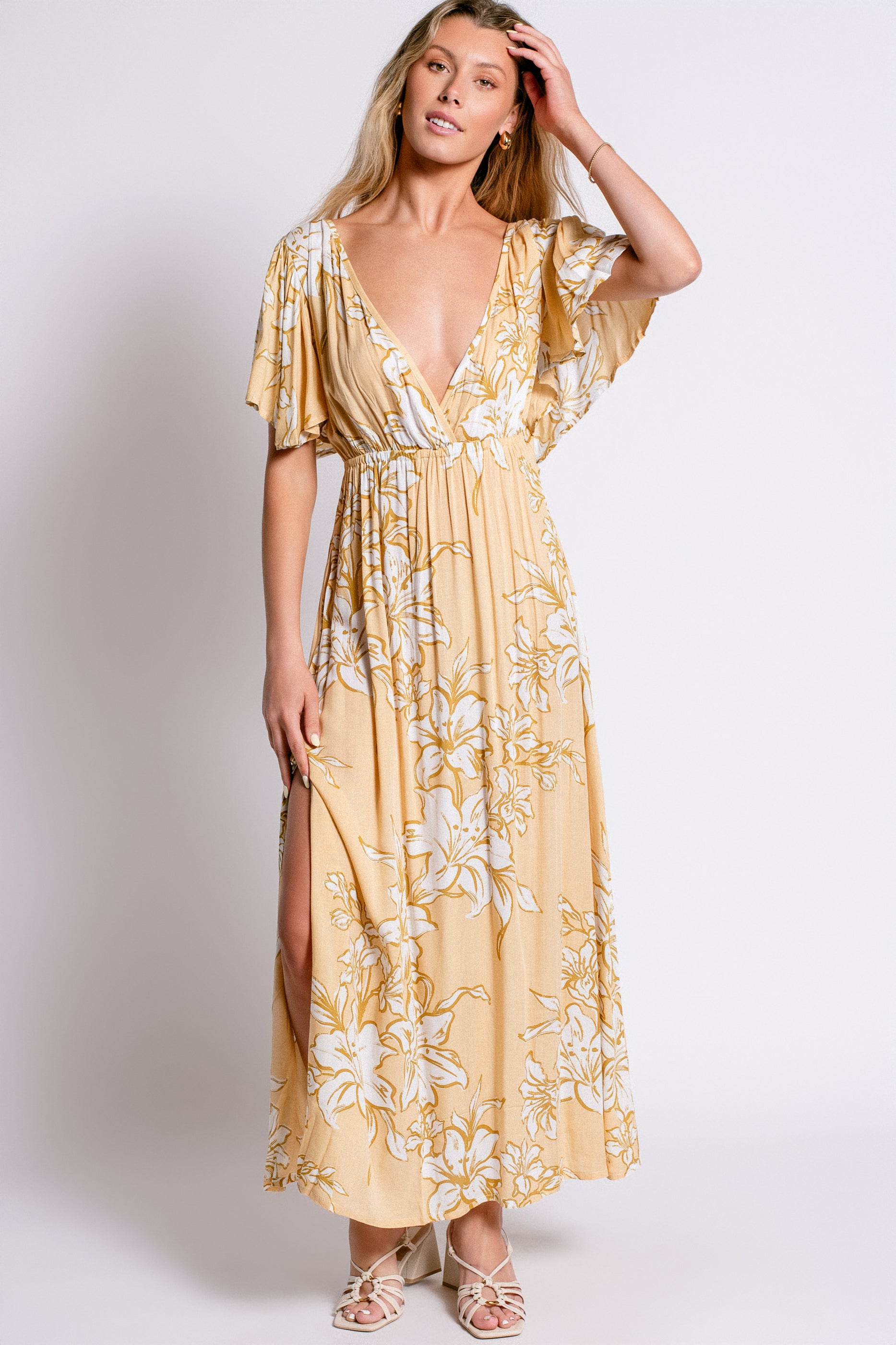 bowie maxi dress Women's Bowie Off-Shoulder Maxi Dress Earth Brown/Pastel Blue S/M/L MEAN BLVD Pastel Blue / S