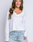 Michael Stars Brea Cropped V Neck Long Sleeve