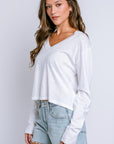 Michael Stars Brea Cropped V Neck Long Sleeve