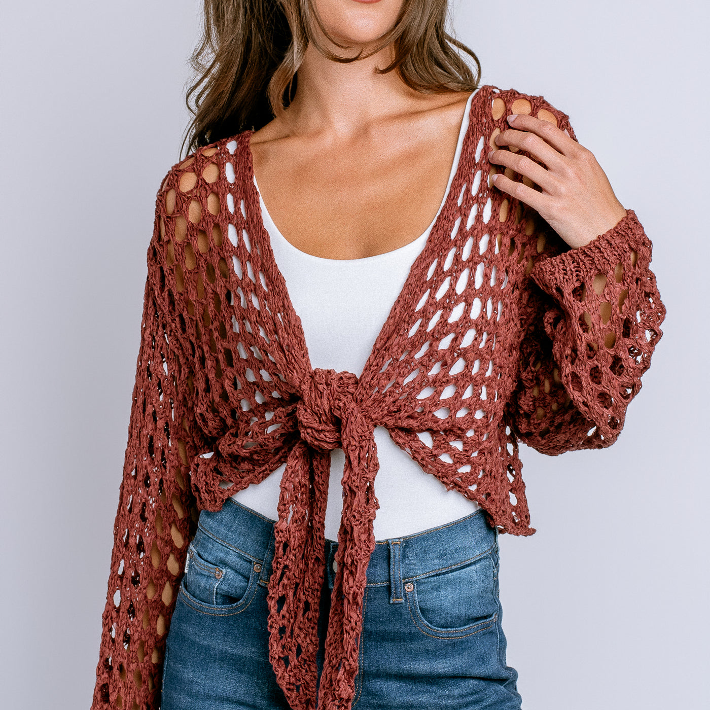 Milio Milano Crochet Tie Front Top