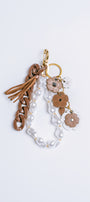 Brown & White Flowers Bag Charm