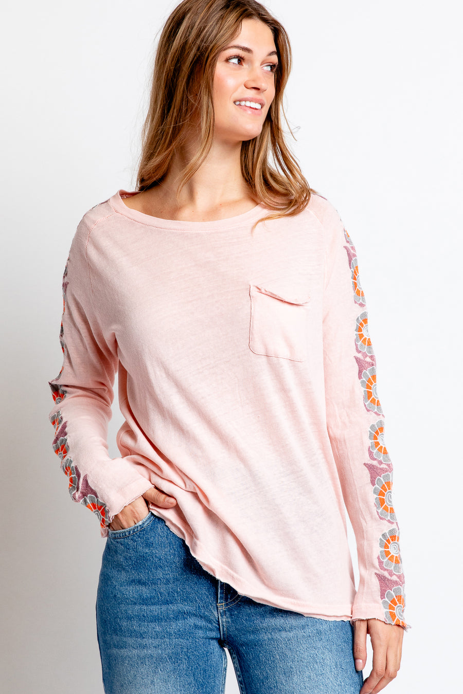 Free People On the Vine Tee in Pink Combo