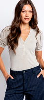 FRAME Rib Ruched Short Sleeve Henley
