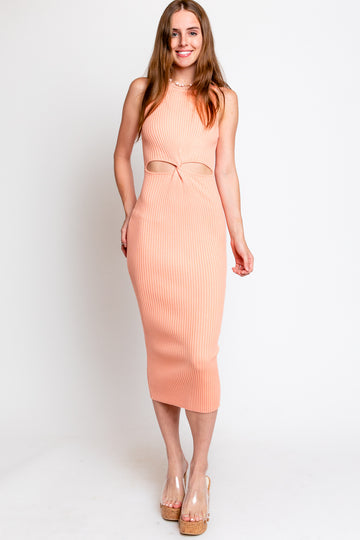 MINKPINK Vilma Knit Midi Dress in Peach
