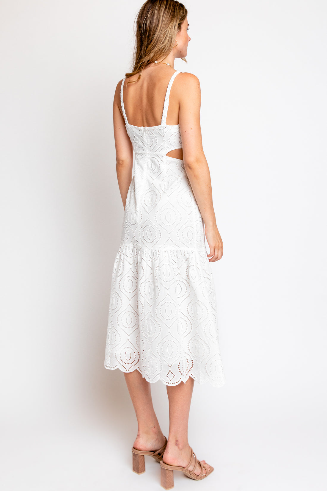 MINKPINK Viola Embroidery Midi Dress in White
