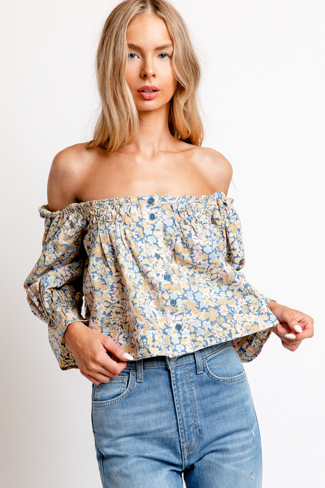 Free People James Smock Top in Chambray Combo