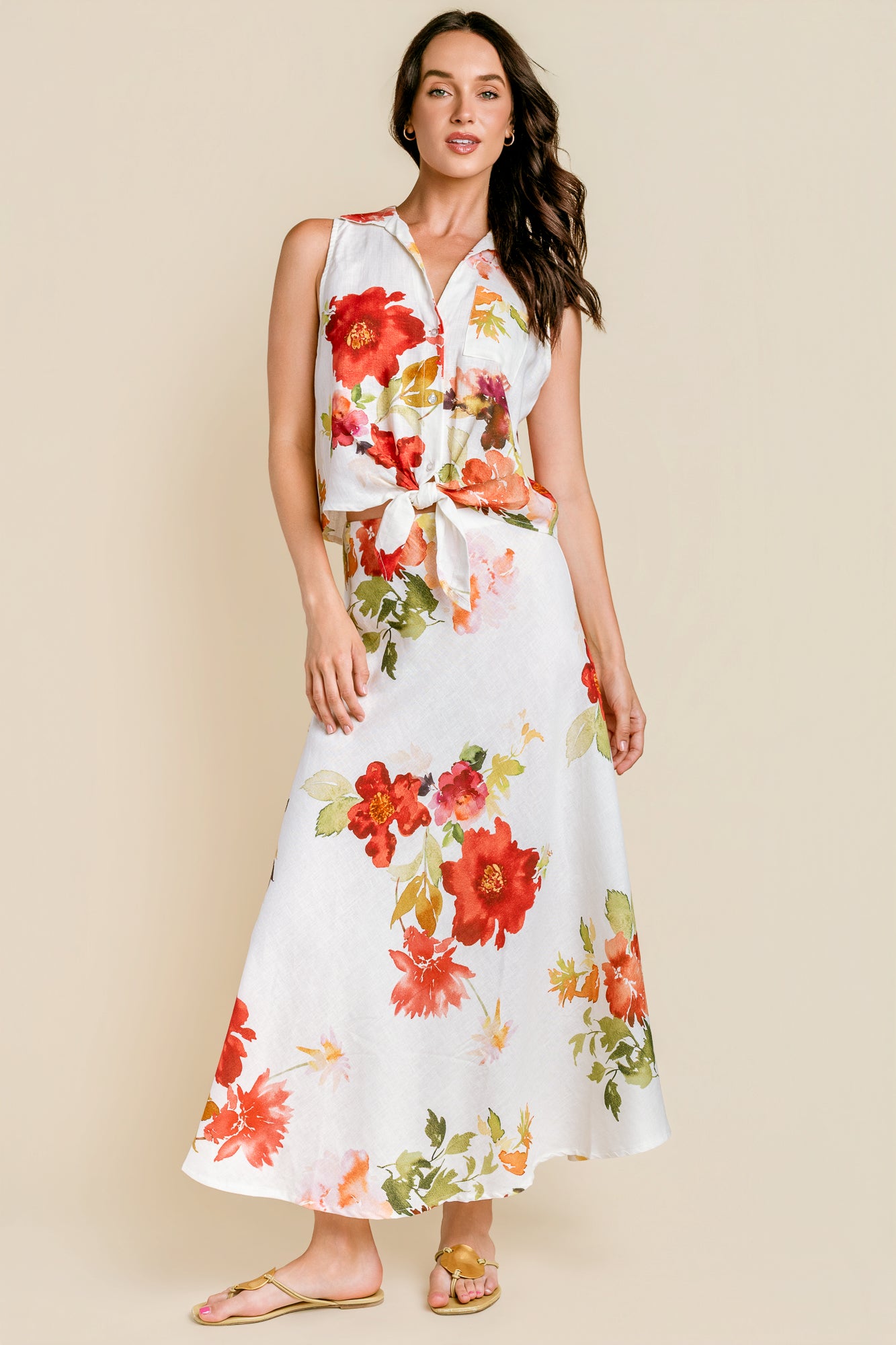 Watercolor Floral Tie Front Top