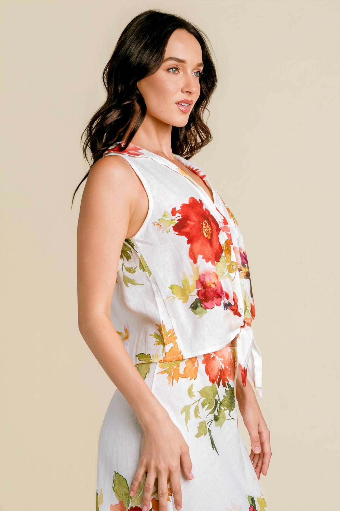Watercolor Floral Tie Front Top