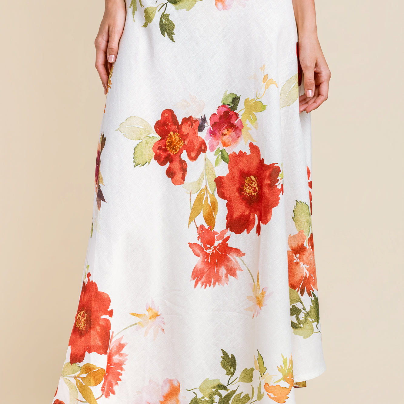 Watercolor Floral Midi Slip Skirt