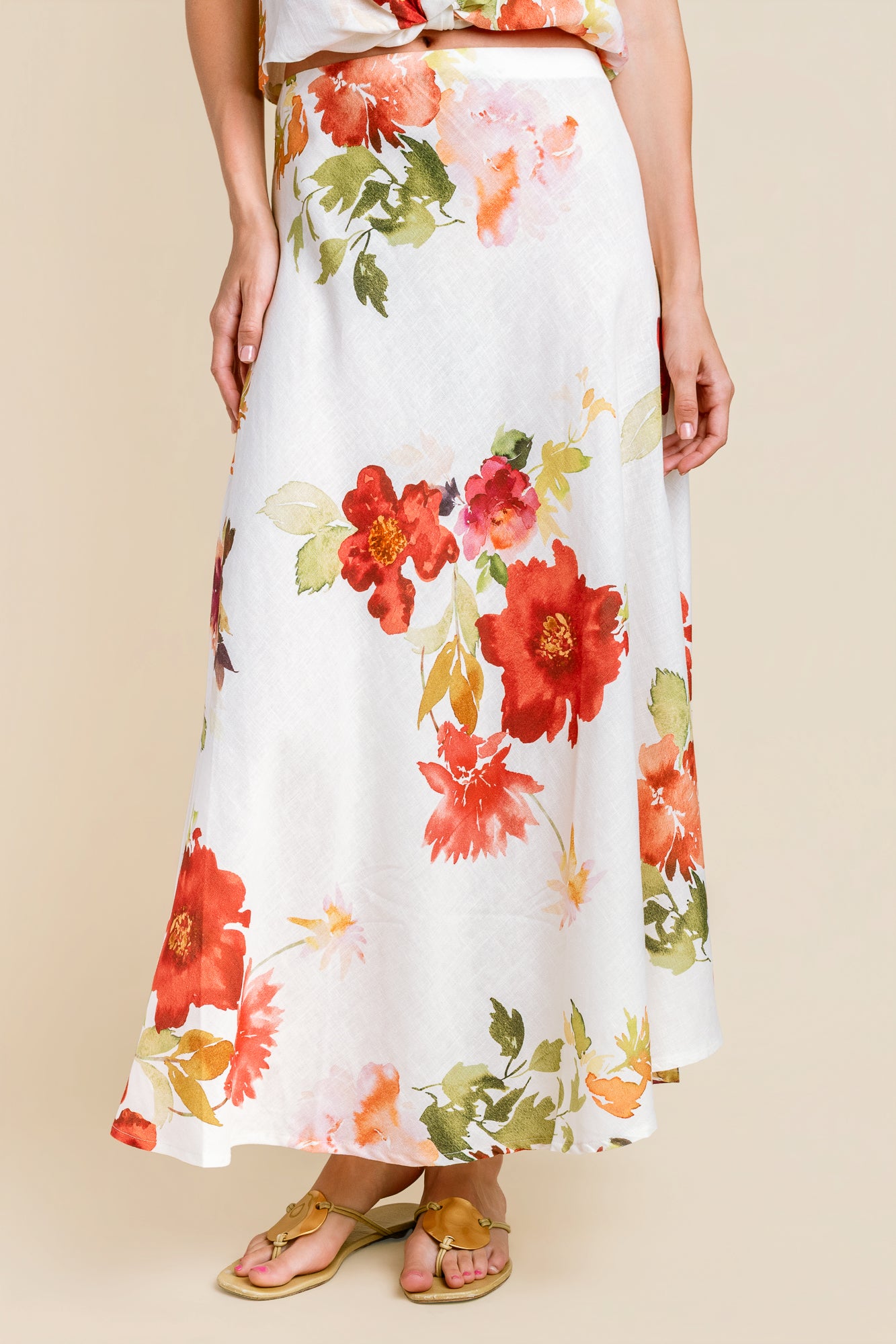 Watercolor Floral Midi Slip Skirt