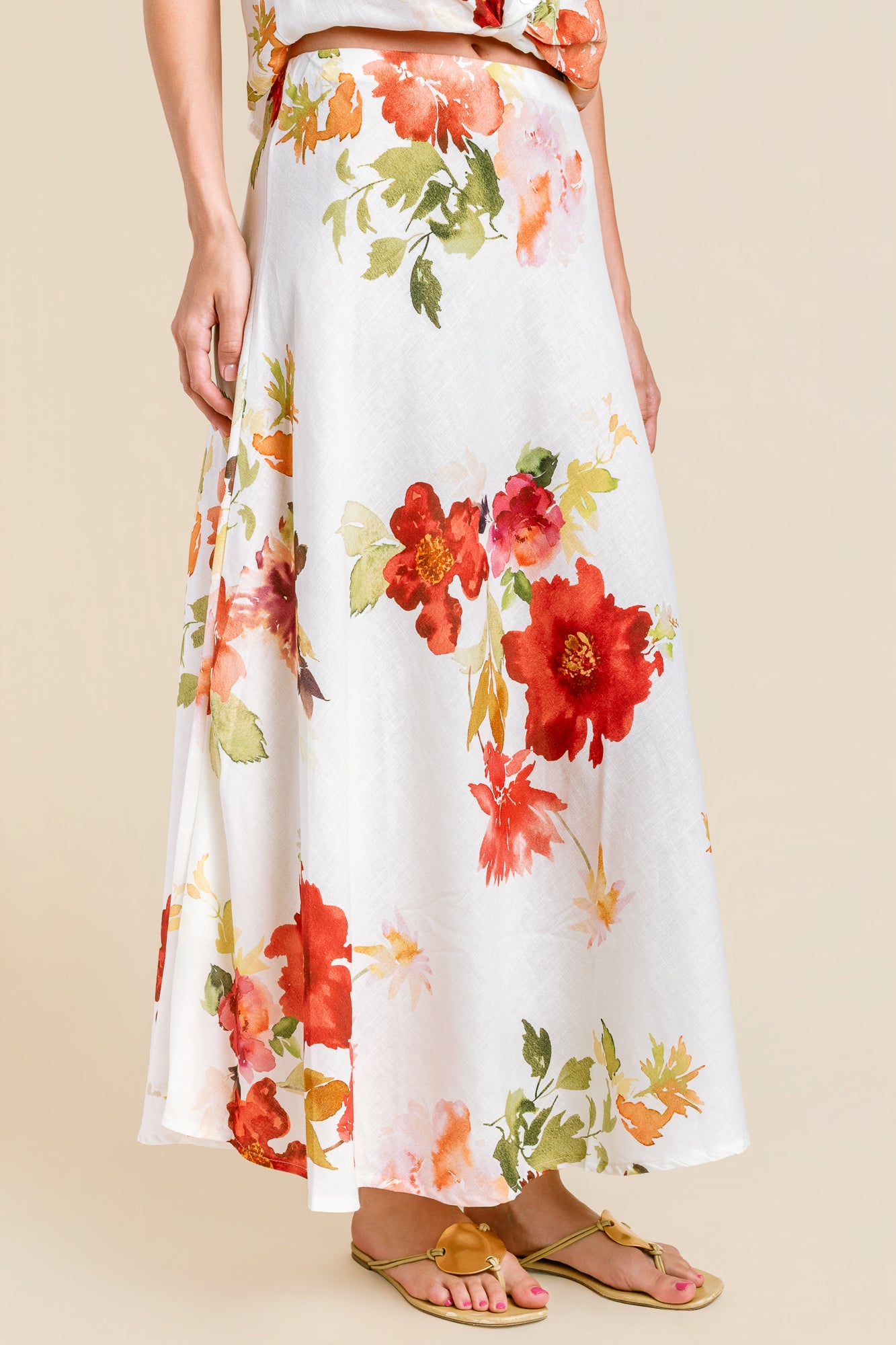 Milio Milano Watercolor Floral Midi Slip Skirt