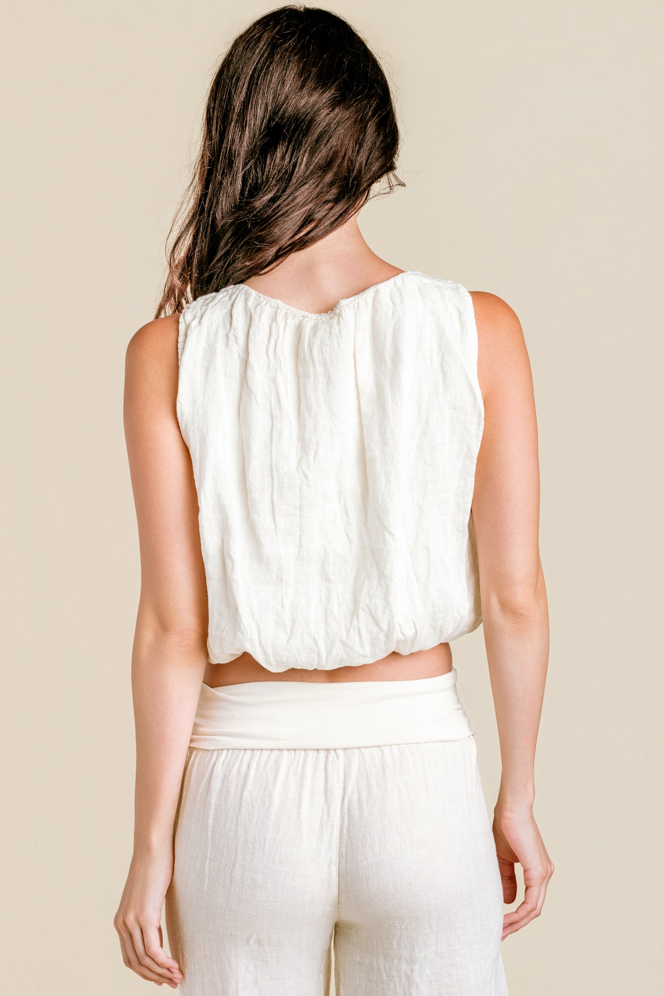 Linen Sleeveless Bubble Top