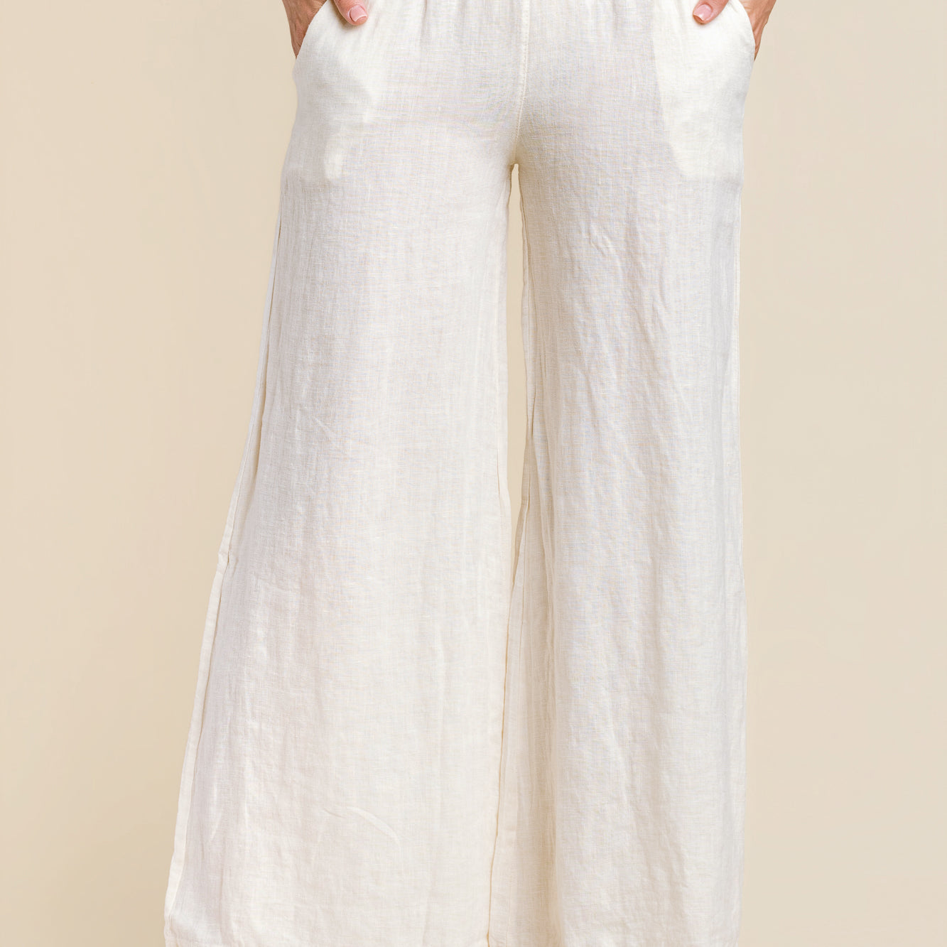 Foldover Waist Linen Palazzo Pant