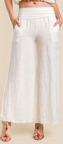 Foldover Waist Linen Palazzo Pant