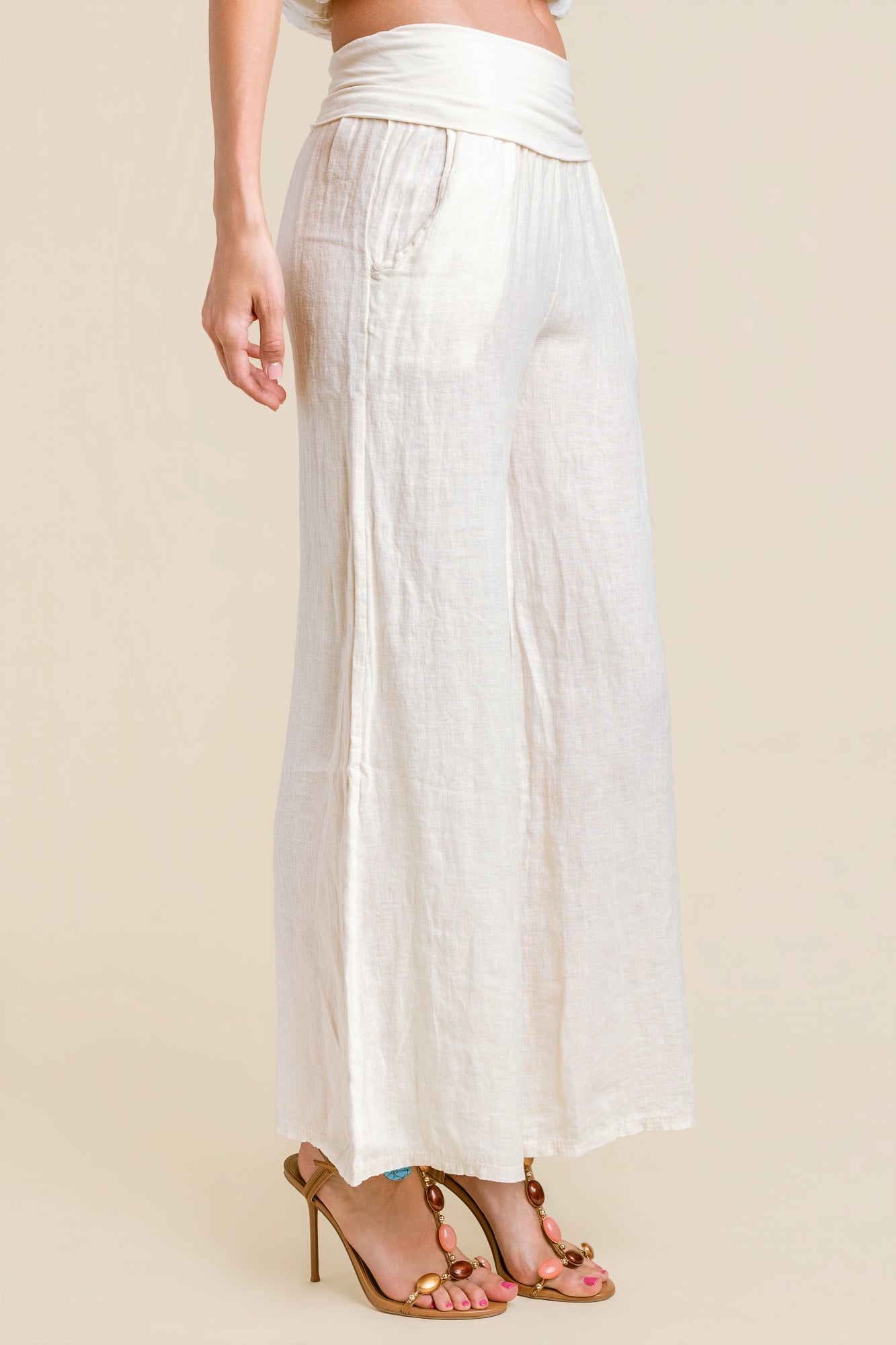 Milio Milano Foldover Waist Linen Palazzo Pant