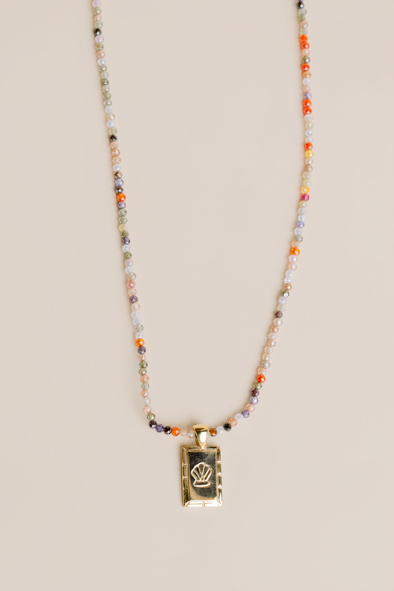Seashell Cartouche with Mixed Stone Chain