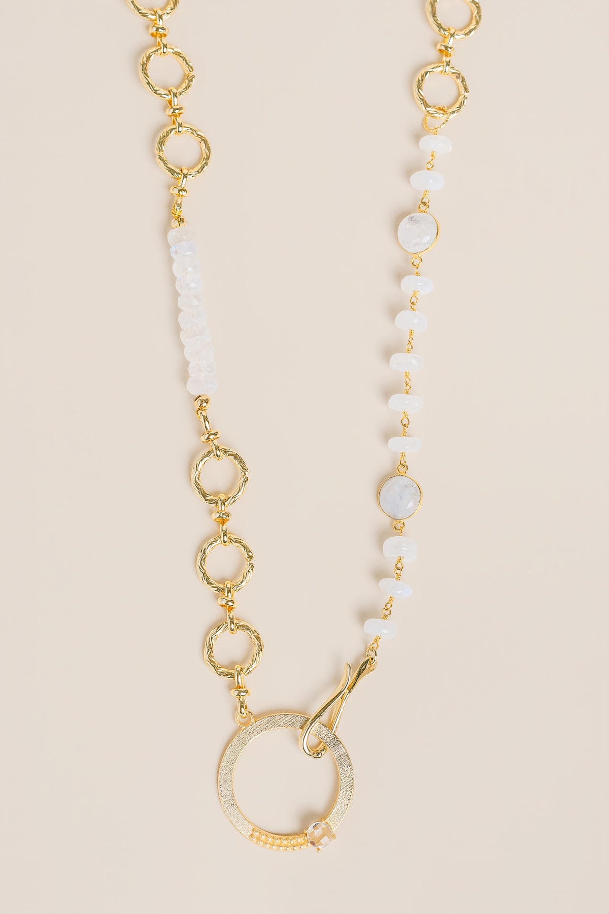 Chunky Moonstone Gold Ring Necklace