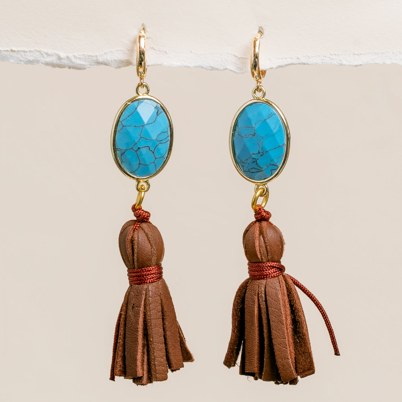 Suede Turquoise Tassel Earrings