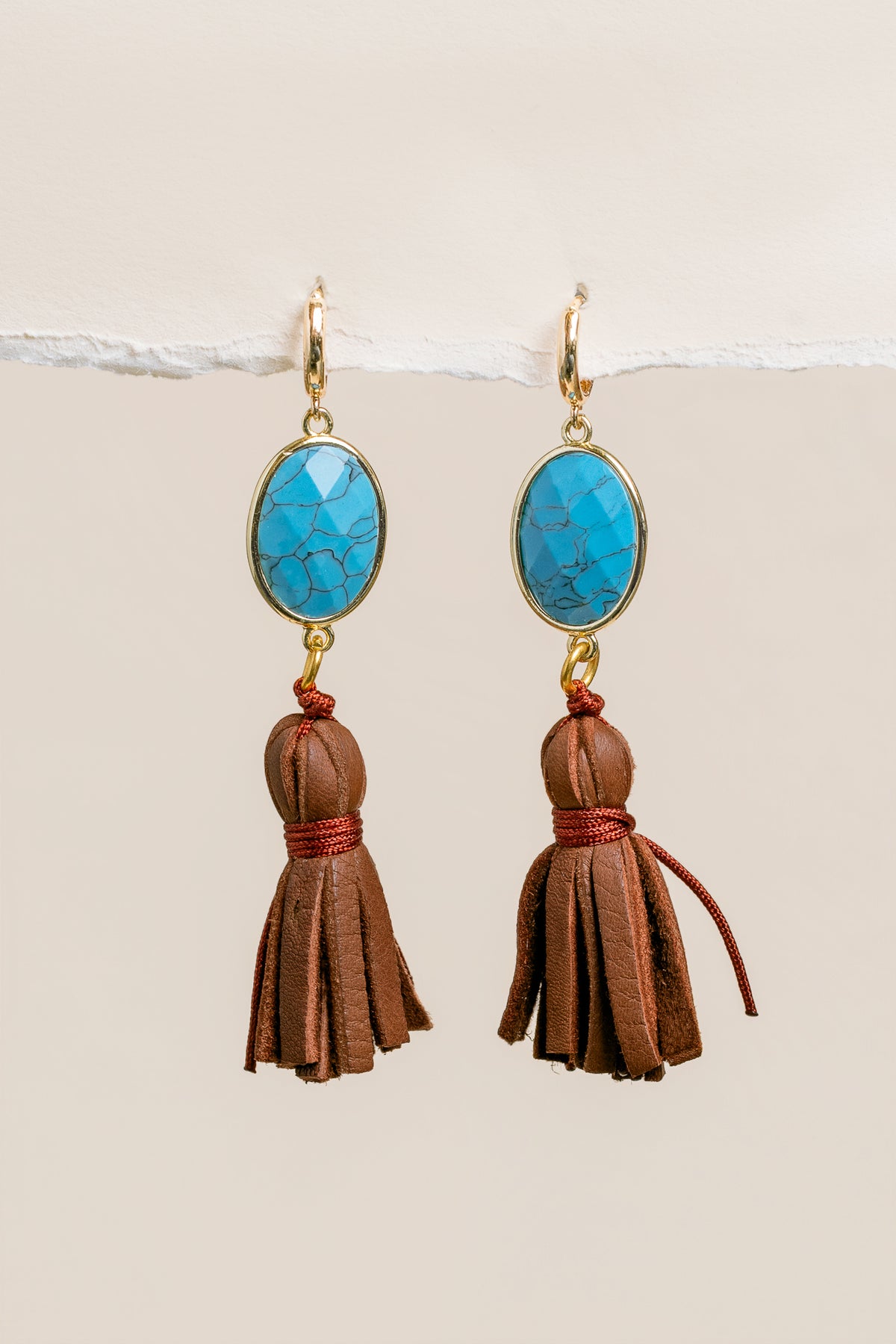 Suede Turquoise Tassel Earrings