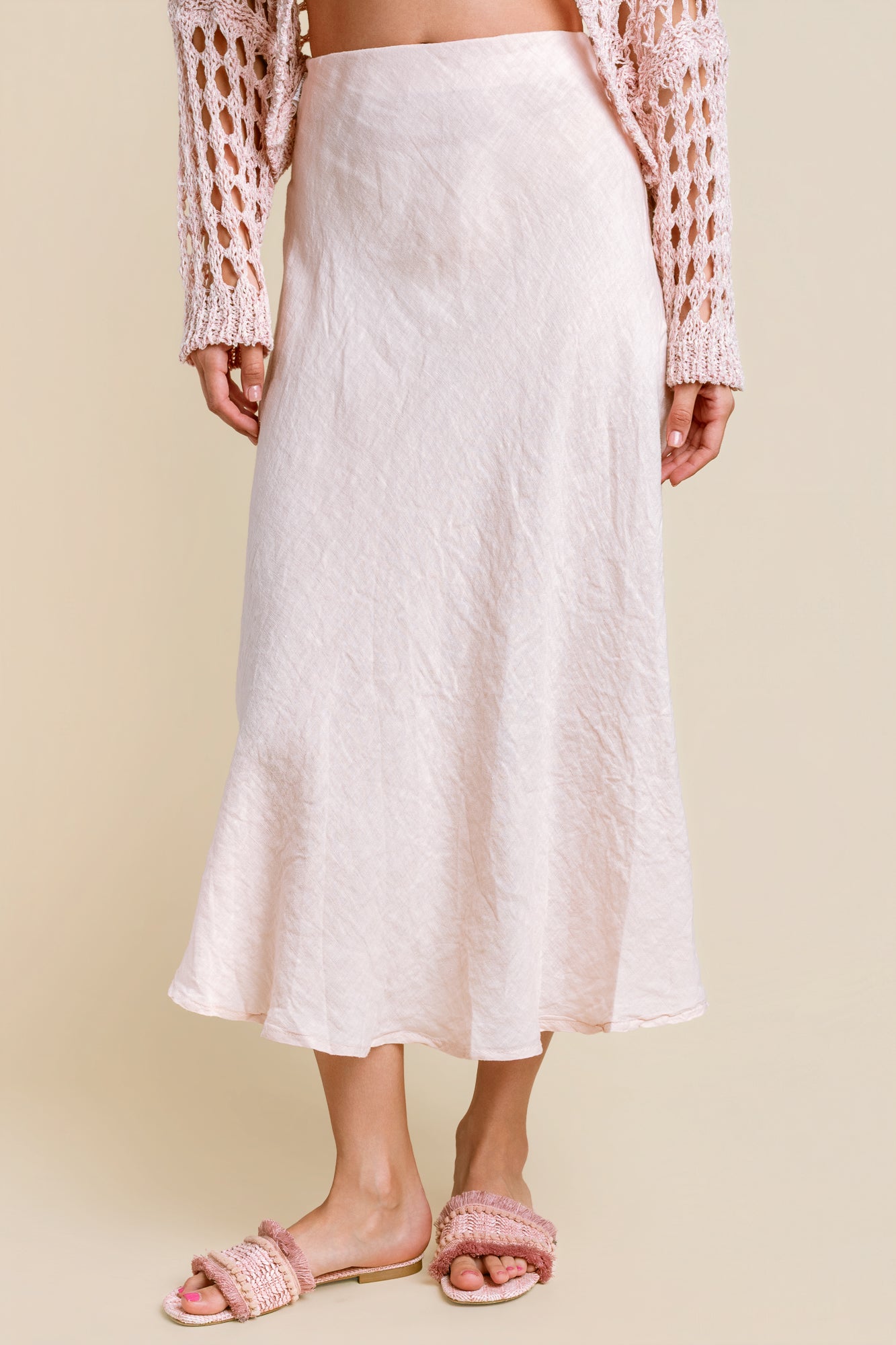 Crinkle Linen Midi Skirt