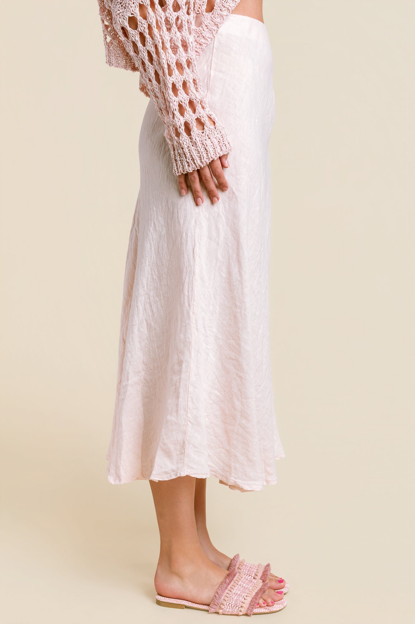 Crinkle Linen Midi Skirt