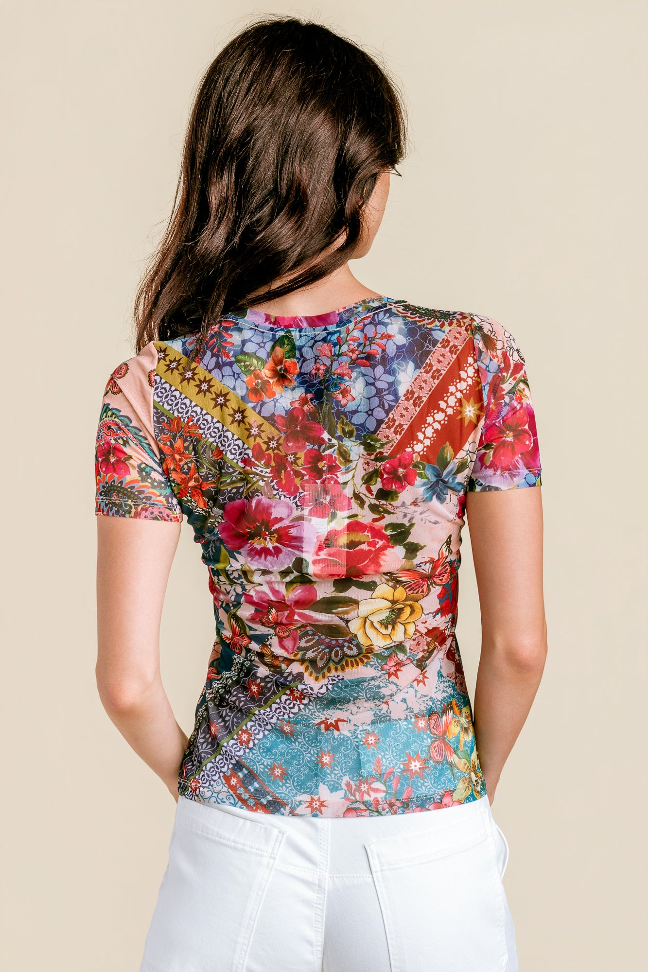 Short Sleeve Scoop Neck Mesh Tee