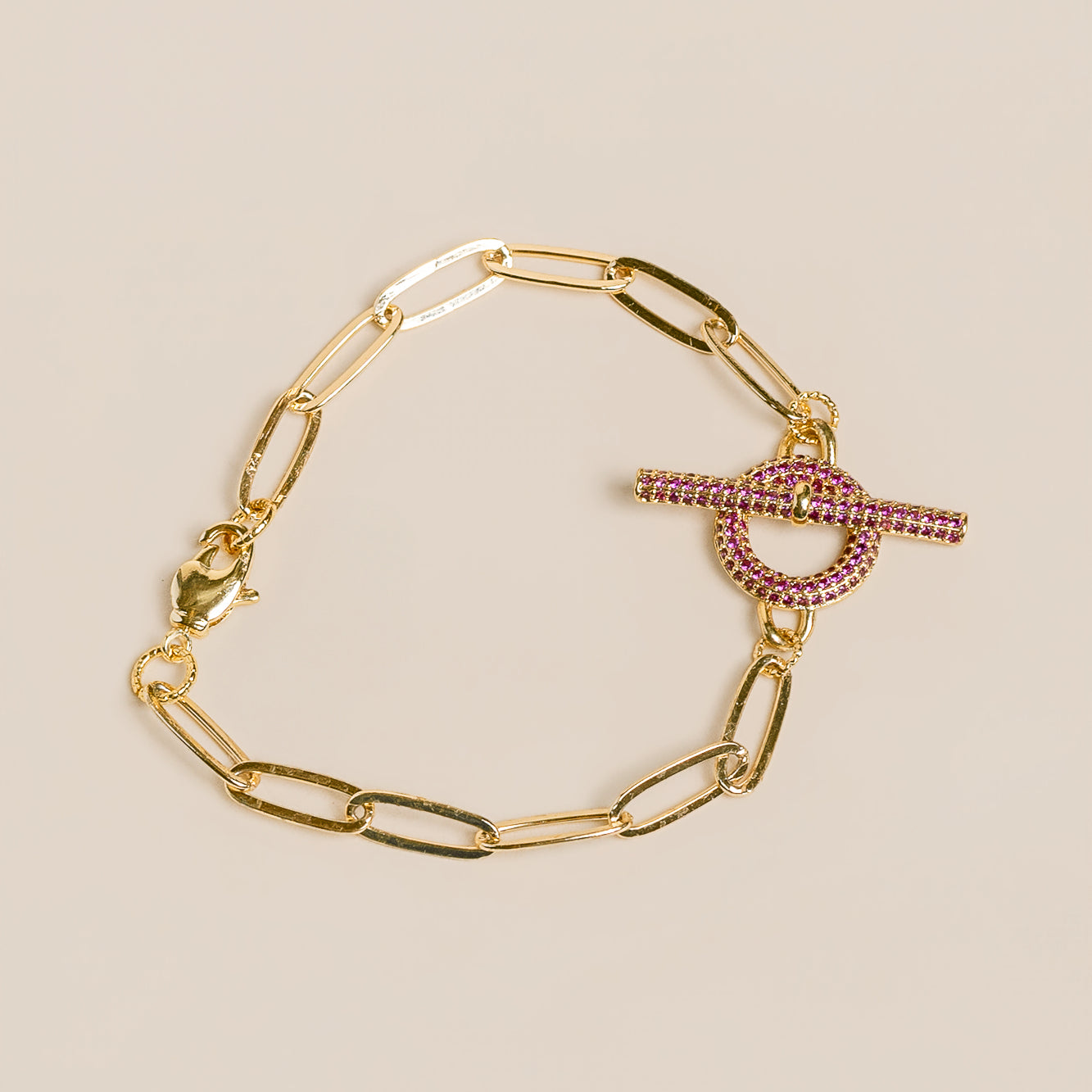 Sherwood Bridge Diamonds Paperclip Fuchsia Toggle Bracelet