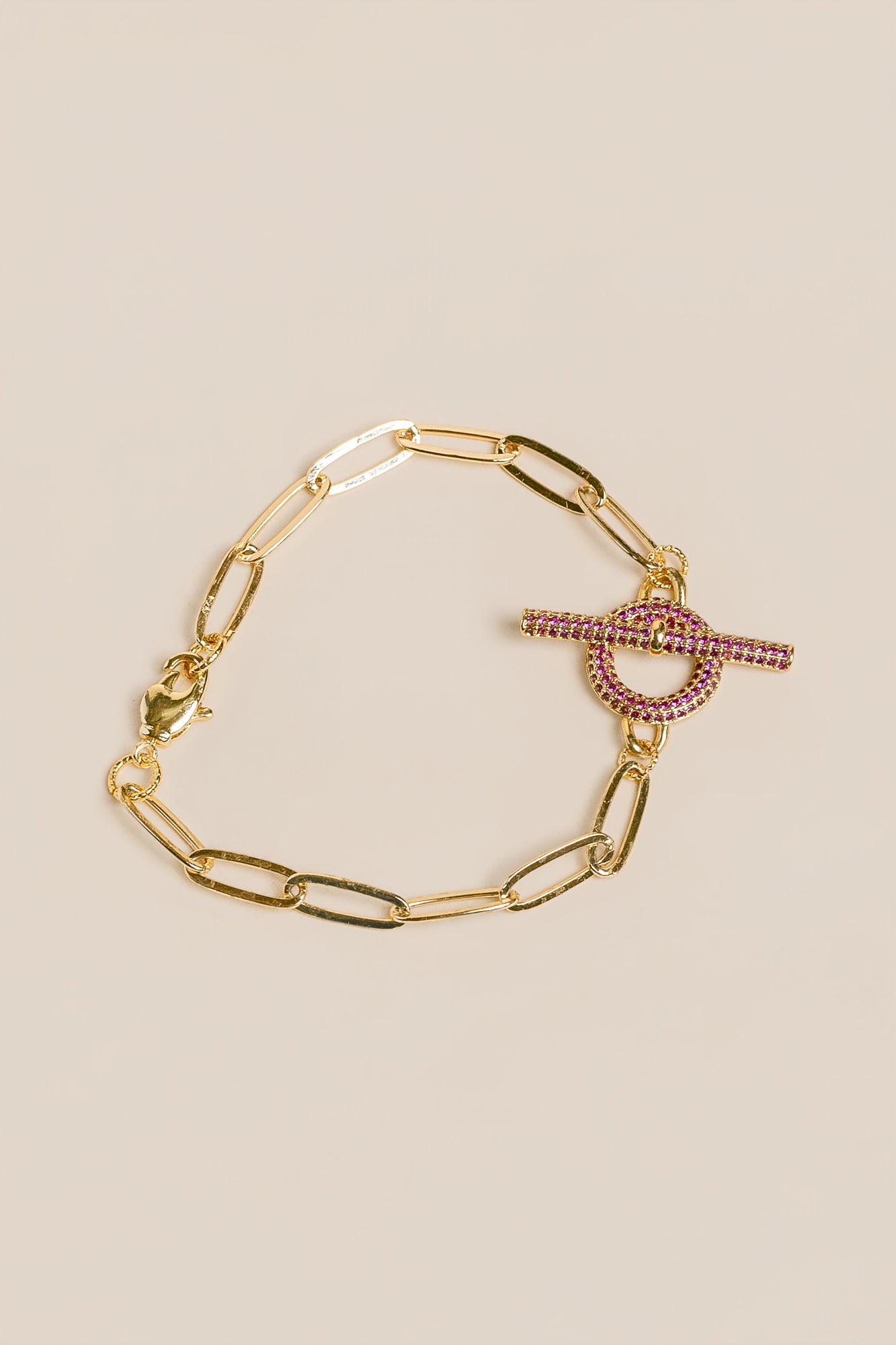 Sherwood Bridge Diamonds Paperclip Fuchsia Toggle Bracelet