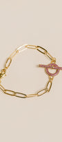 Sherwood Bridge Diamonds Paperclip Fuchsia Toggle Bracelet