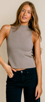 Ribbed Mock Neck Sleeveless Top