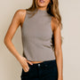 Ribbed Mock Neck Sleeveless Top