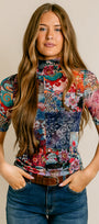 Mesh Elbow Sleeve Mock Neck
