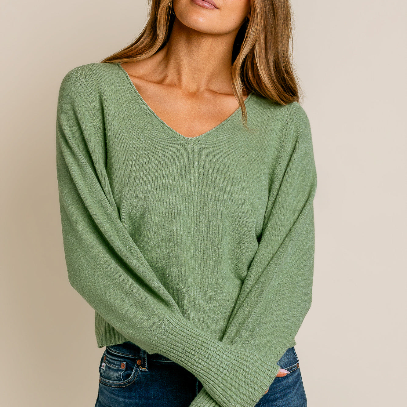 Bubble Sleeve V-Neck Sweater