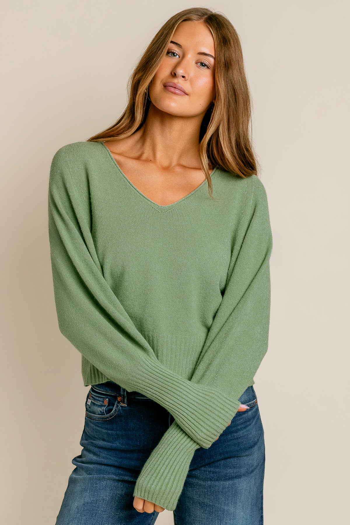Bubble Sleeve V-Neck Sweater
