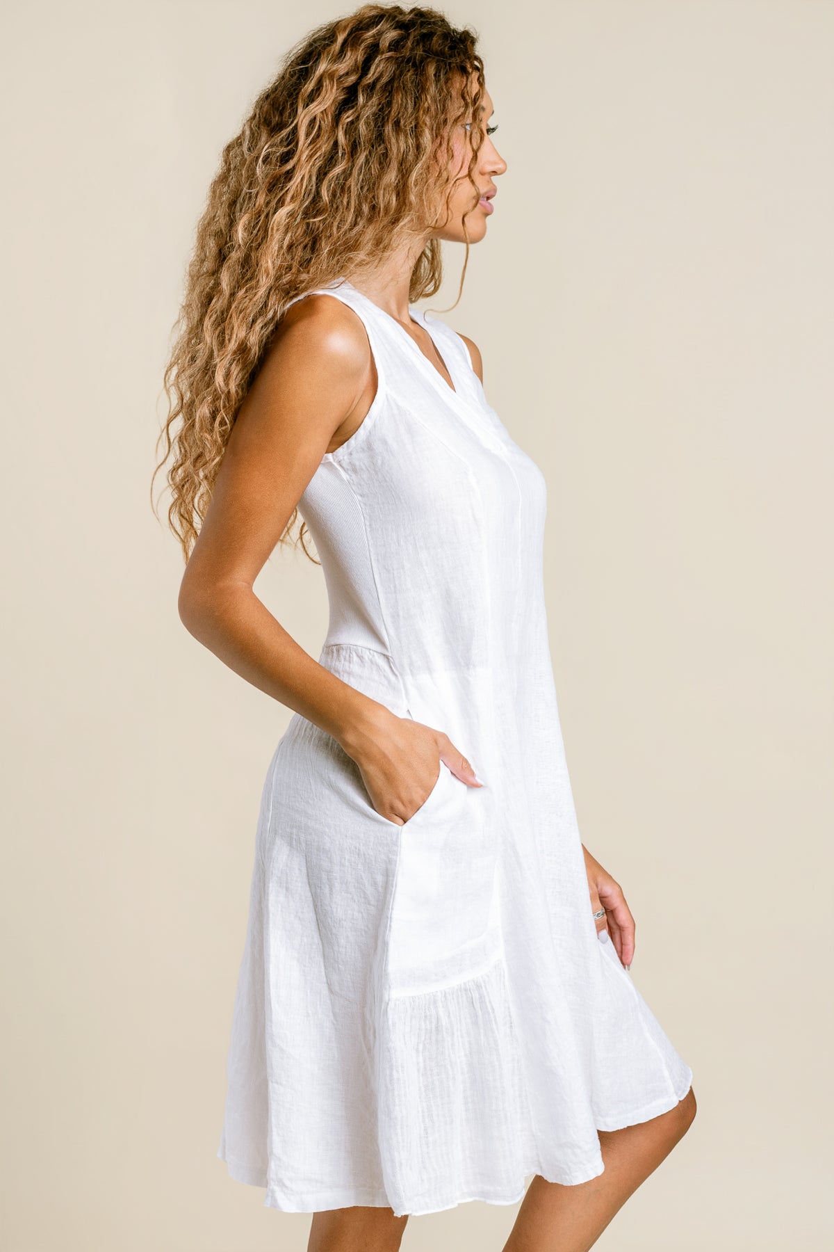 Linen V Neck Dress
