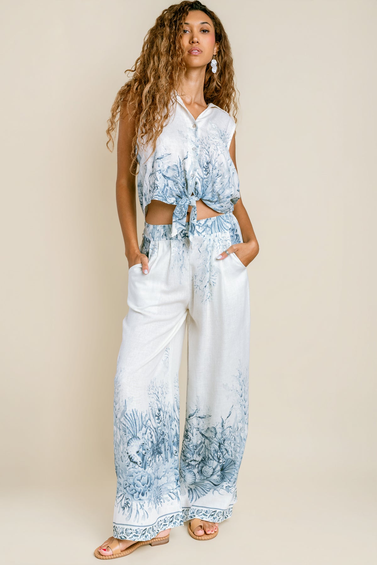 Coral Reef Print Tie Top