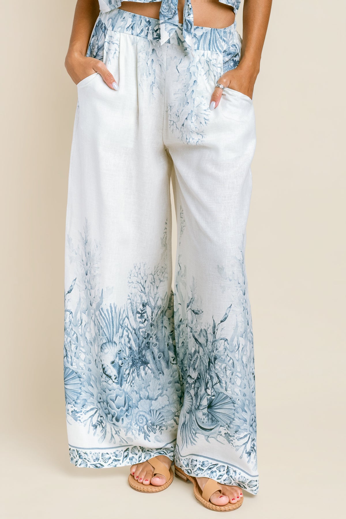 Coral Reef Print Wide Leg Pant