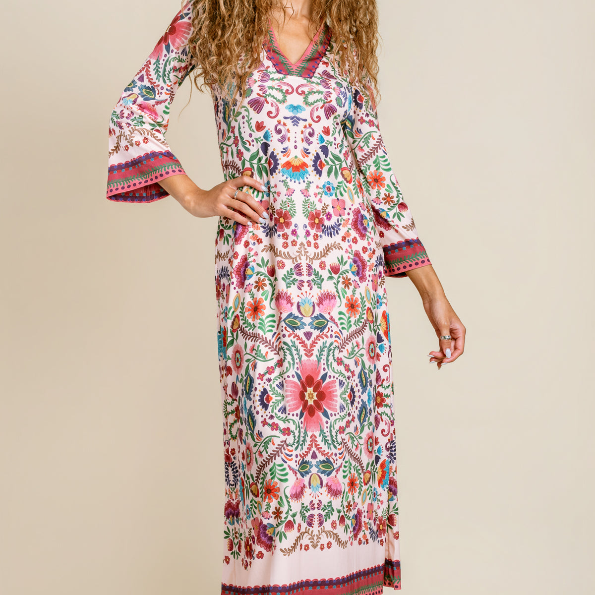 V Neck Caftan Dress