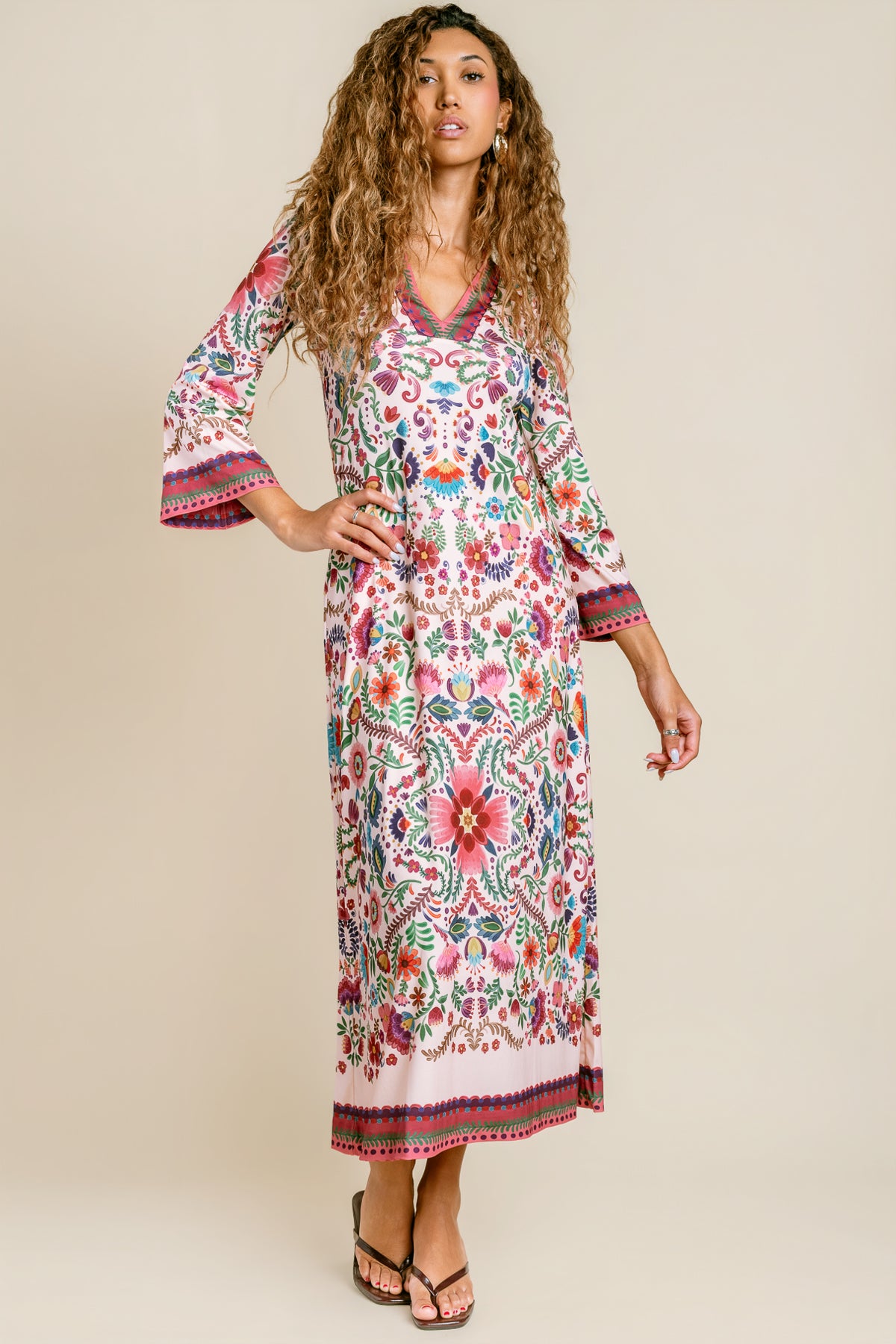 V Neck Caftan Dress