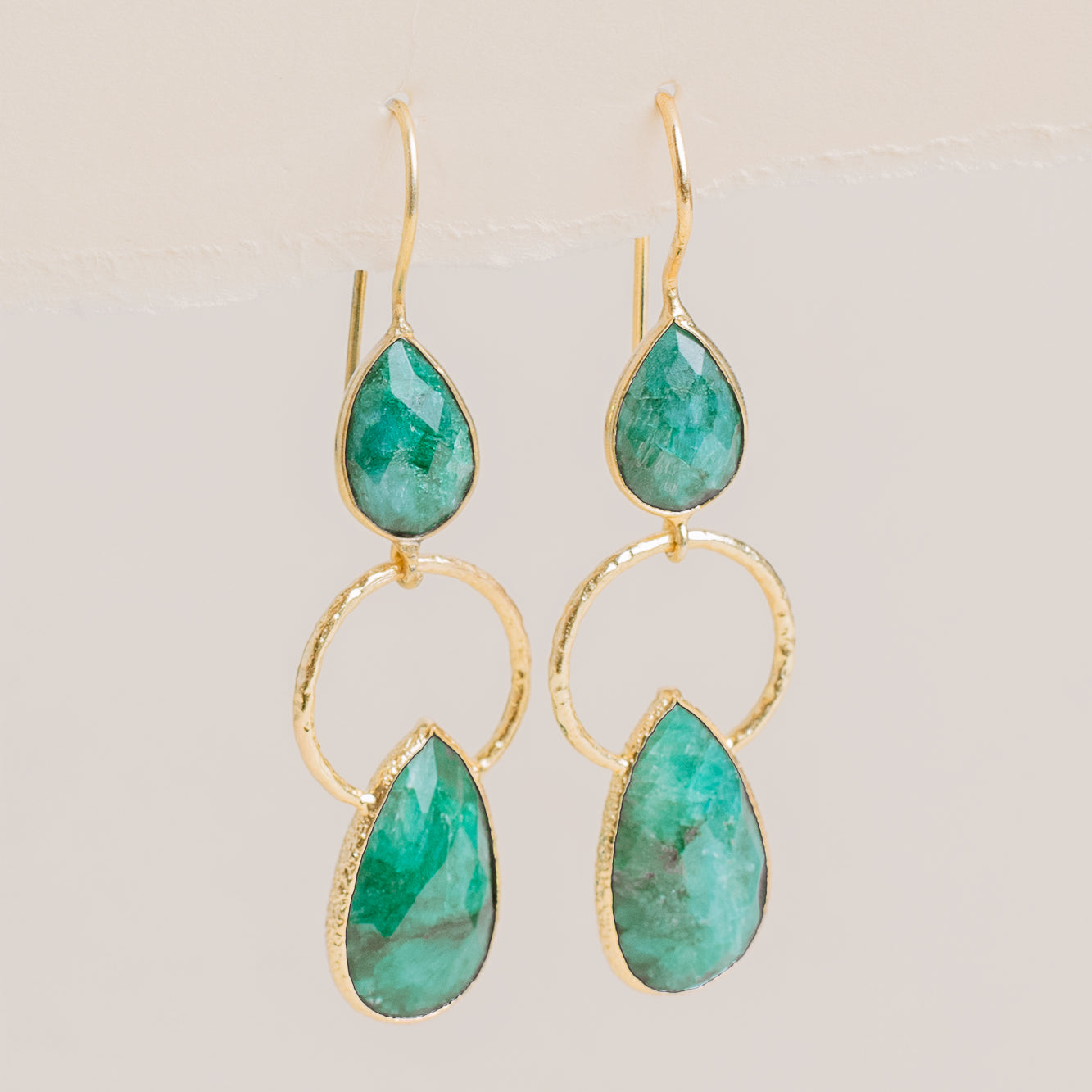 Raw Emerald Double Teardrop Hoops