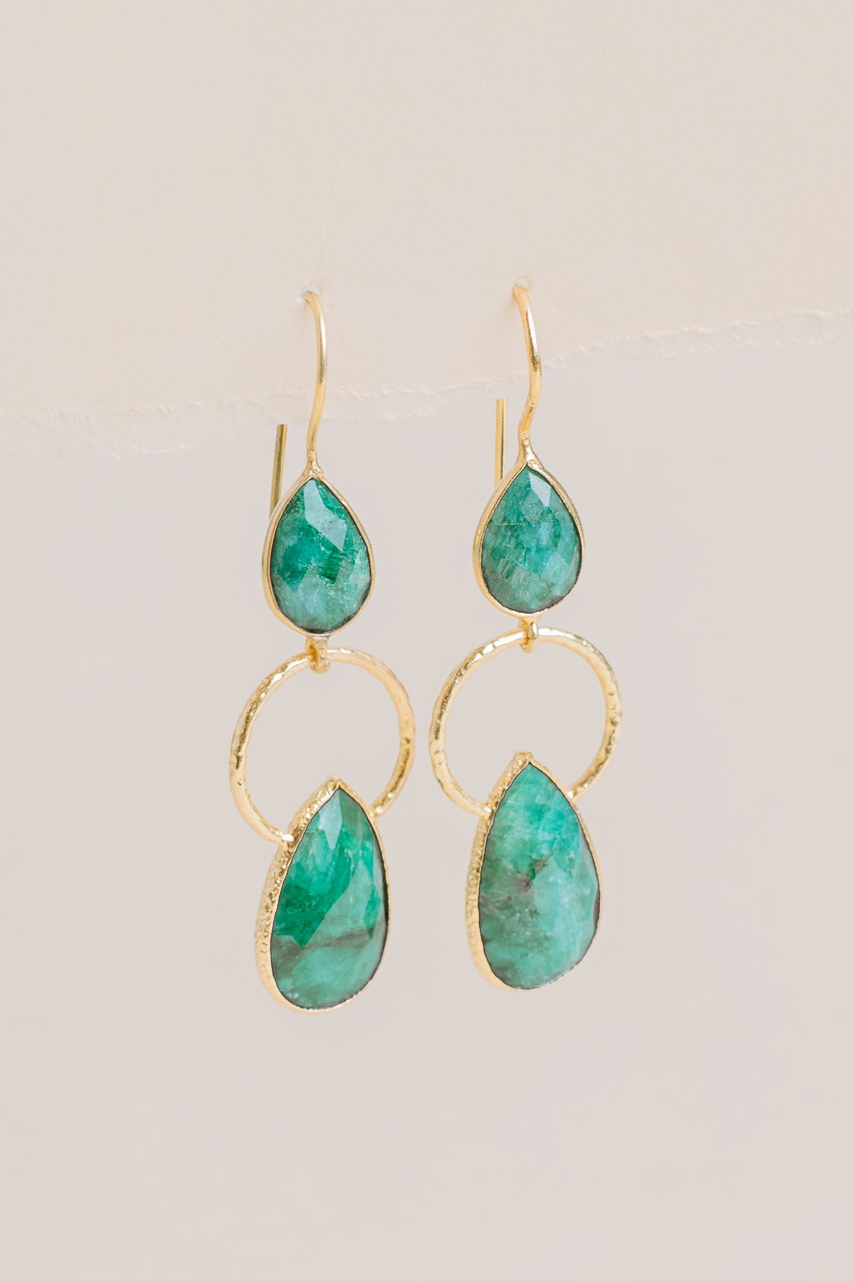 Raw Emerald Double Teardrop Hoops