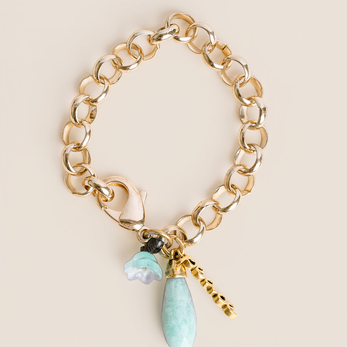 Peace Labradorite Flower Charm Chain Bracelet