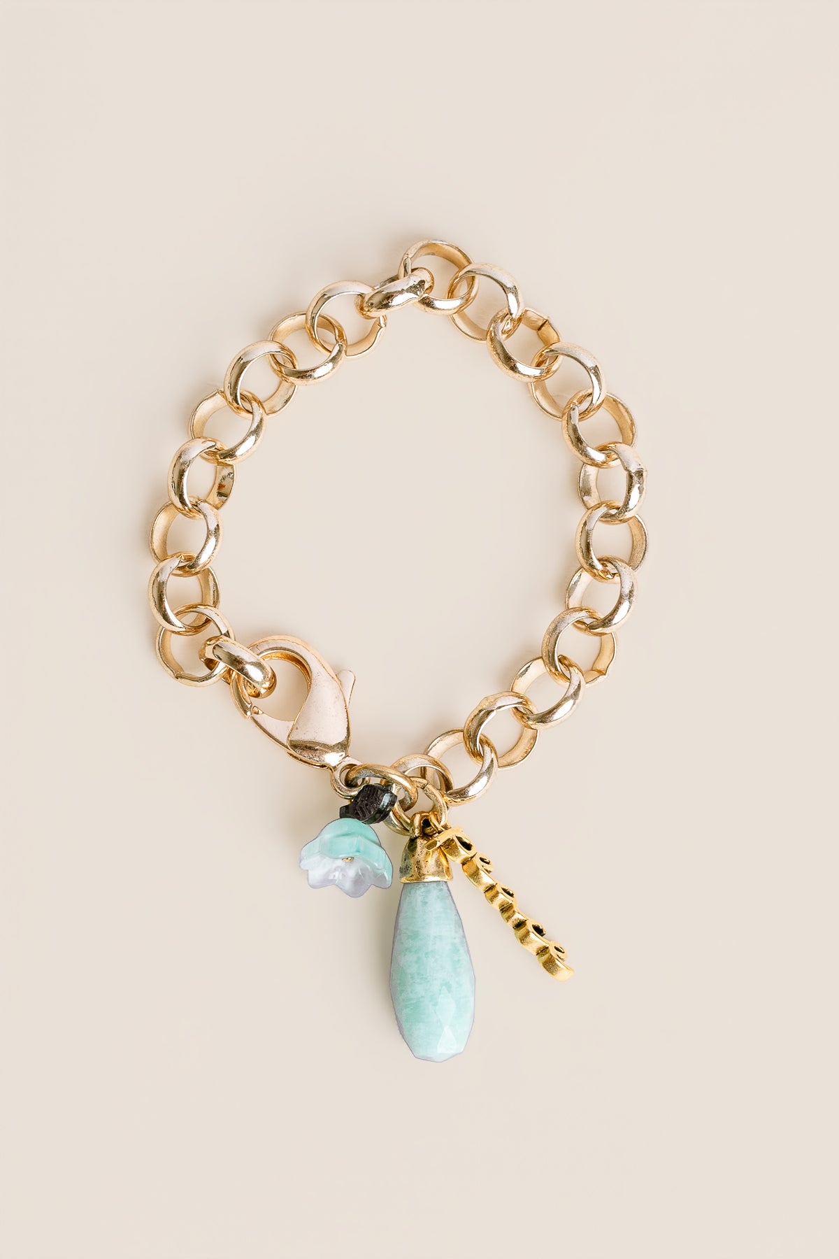 Peace Labradorite Flower Charm Chain Bracelet