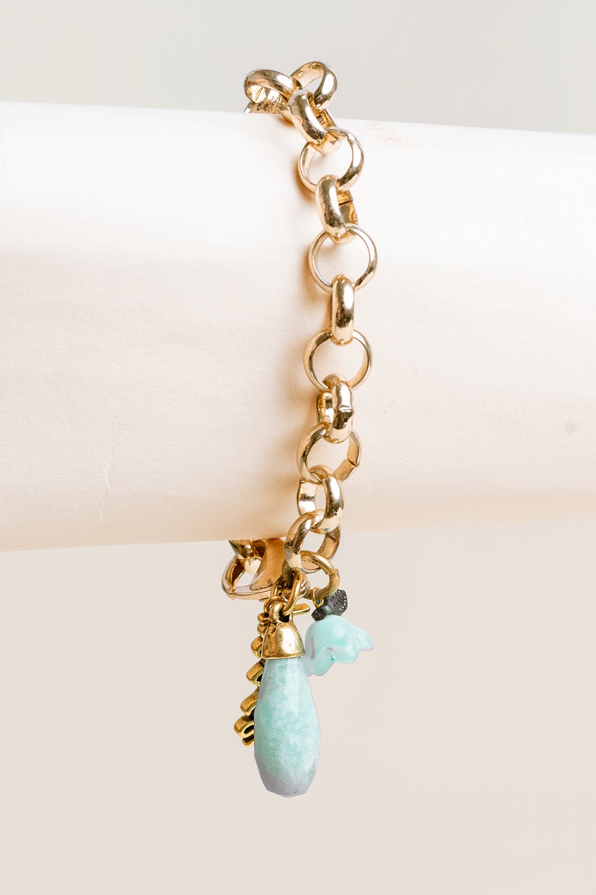 Peace Labradorite Flower Charm Chain Bracelet