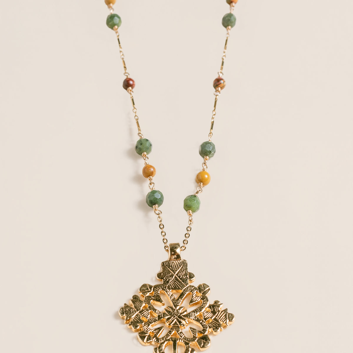 Lisa Marie Jewelry Emerald, Onyx, Jasper Long Necklace
